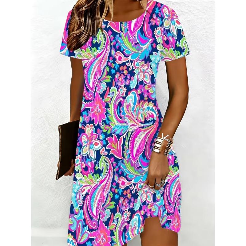 Summer Women's Short Sleeve Dress Plus Size Women's Loose Short Dress Casual 3d Printed Fashion Party Dresses Top