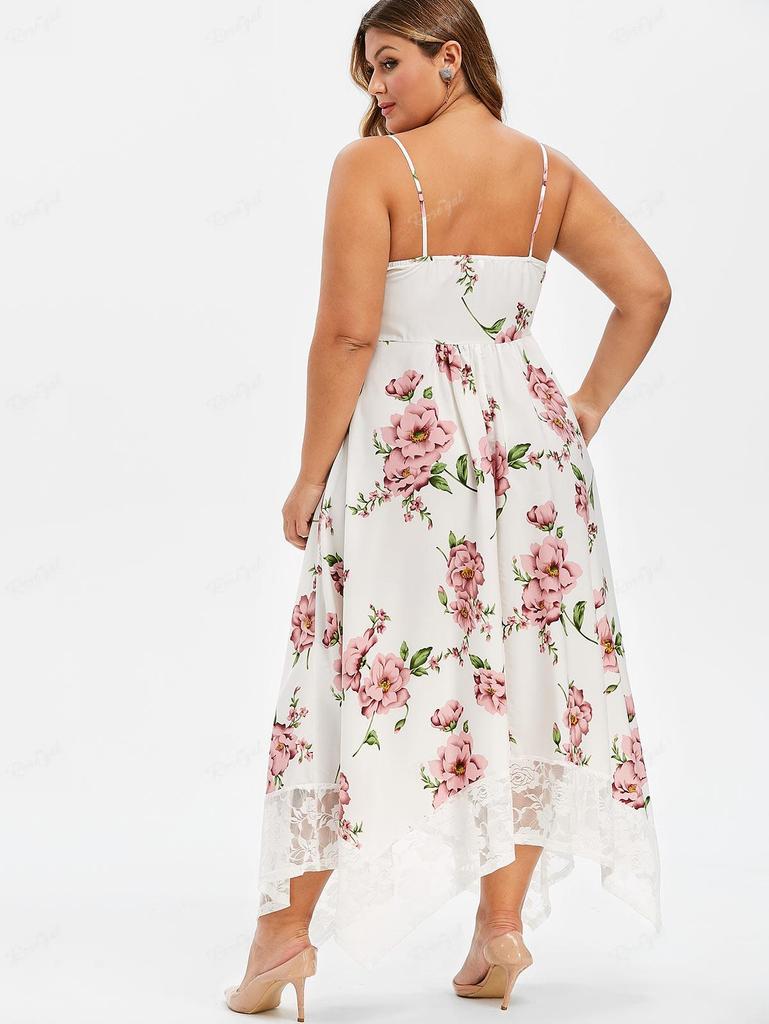 Rosegal Plus Size Flower Print Blonde Panel Asymmetrisk Kjole