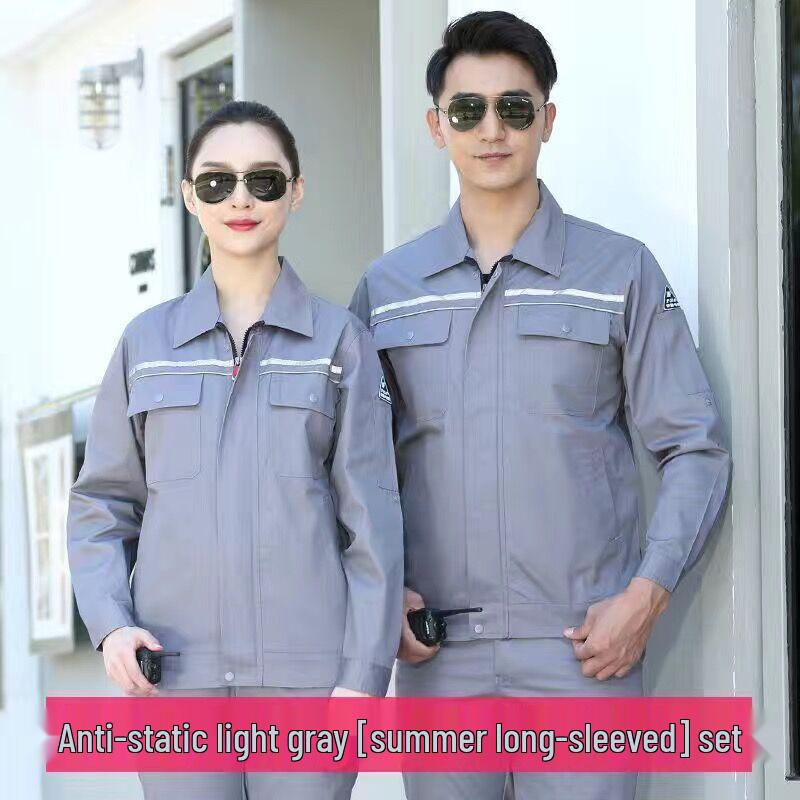 Unisex Long Sleeve Anti-Static Work Clothes with Reflective Strips for Spring, Summer, Autumn – Ideal for Gas Stations and Petrochemical Industries.