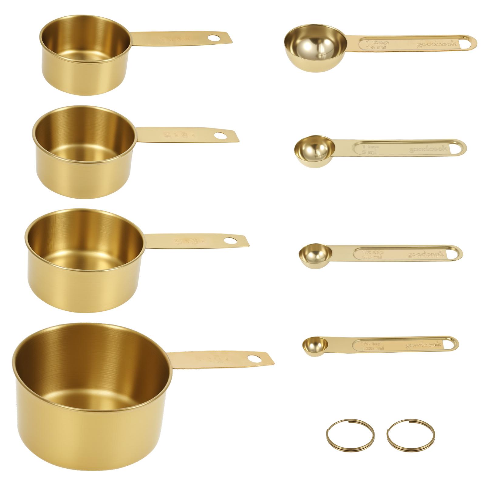 

8Pcs Stainless Steel Measuring Cup and Spoon Set Stackable Gold Kitchen Measuring Cup Spoon for Home Cooking Baking Spice