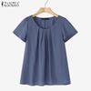 ZANZEA Women Casual Round Neck Solid Color Summer Short Sleeve Blouse