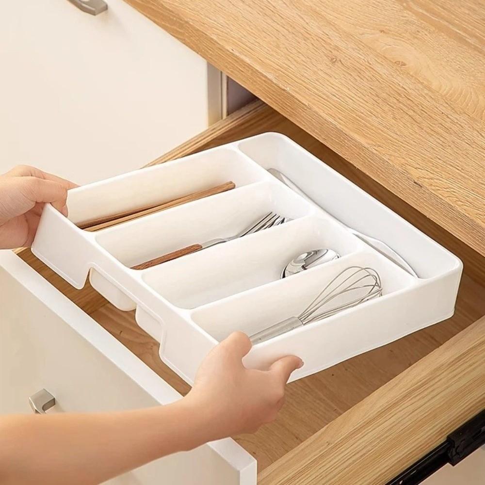 4/5 Compartments Cutlery Organizer Rectangle Spoon Fork Separation Box Drawer Divider Tray Kitchen