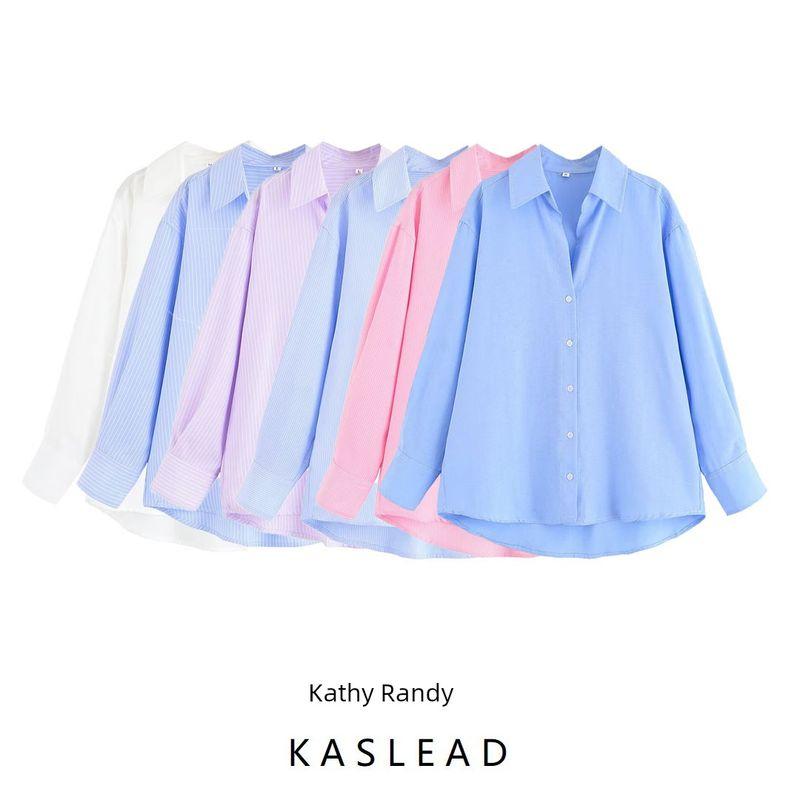 Kaslead New Arrival Women's Fashion Style Fashion Blended Long Sleeves Lapel Shirt 8741049