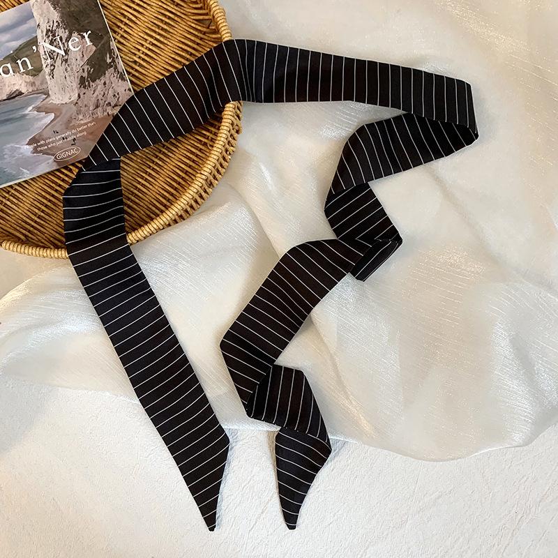 Summer new striped silk scarf long strip high-end headscarf headband tied hair streamer wrapped bag multi-purpose scarf belt