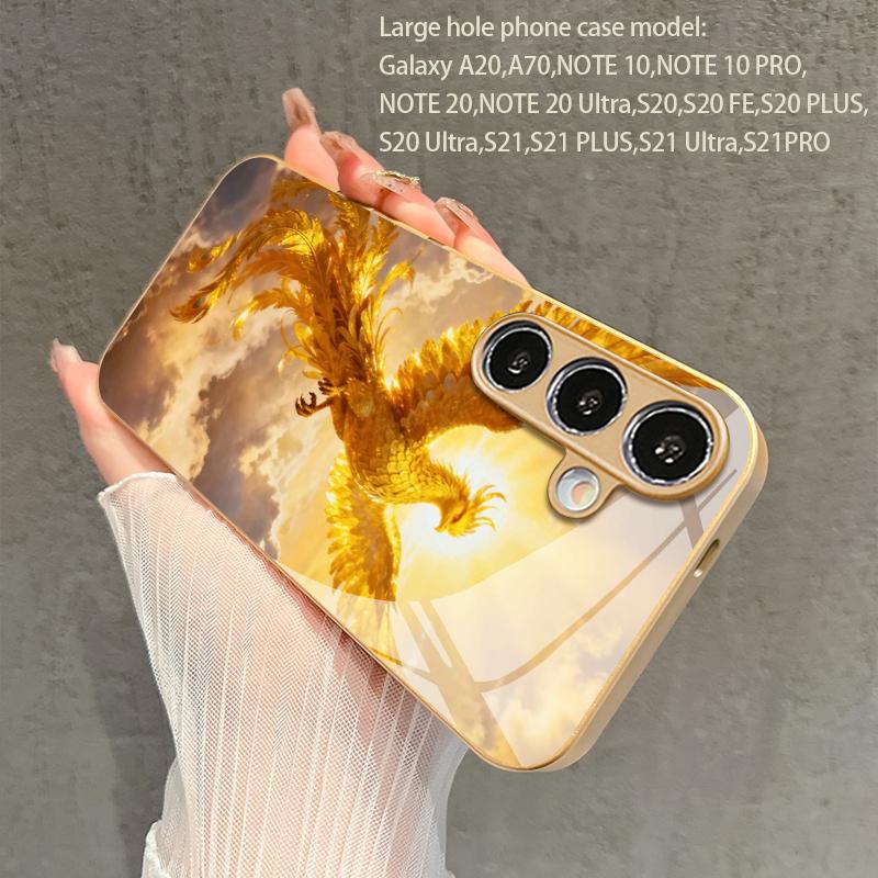 Gold Phoenix Ascending Pattern 2D Phone Case for Samsung S26 S25 S24 S23 S22 S21 S20 A56 A36 A16 - Golden Glass Protective Cover