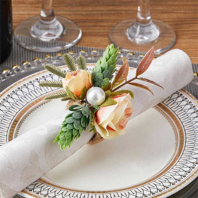 Pack of 6 Elegant Floral Table Decors Napkin Rings Faux Flower Napkin Rings Unique Table Decors for Various Occasion