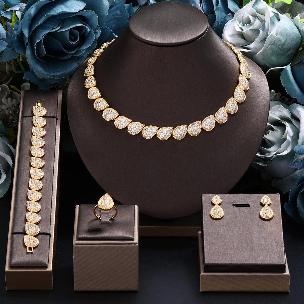 18k Gold Plated Zircon Earrings & Necklace Set - Minimalist Celebrity Style