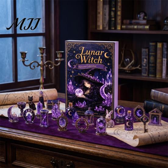 Advent Calendar Fantasy Box with 24 Mini Acrylic 2D Ornaments, Christmas Countdown Unique Collection Items Desktop Micro Landscape Decoration,