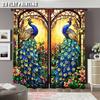 Set Of 2 Peacock Flower Glass Window Painted Curtains Suitable Multiple Rooms Bedroom Office Kitchen Living Room Study Bathroom Made Polyester Great