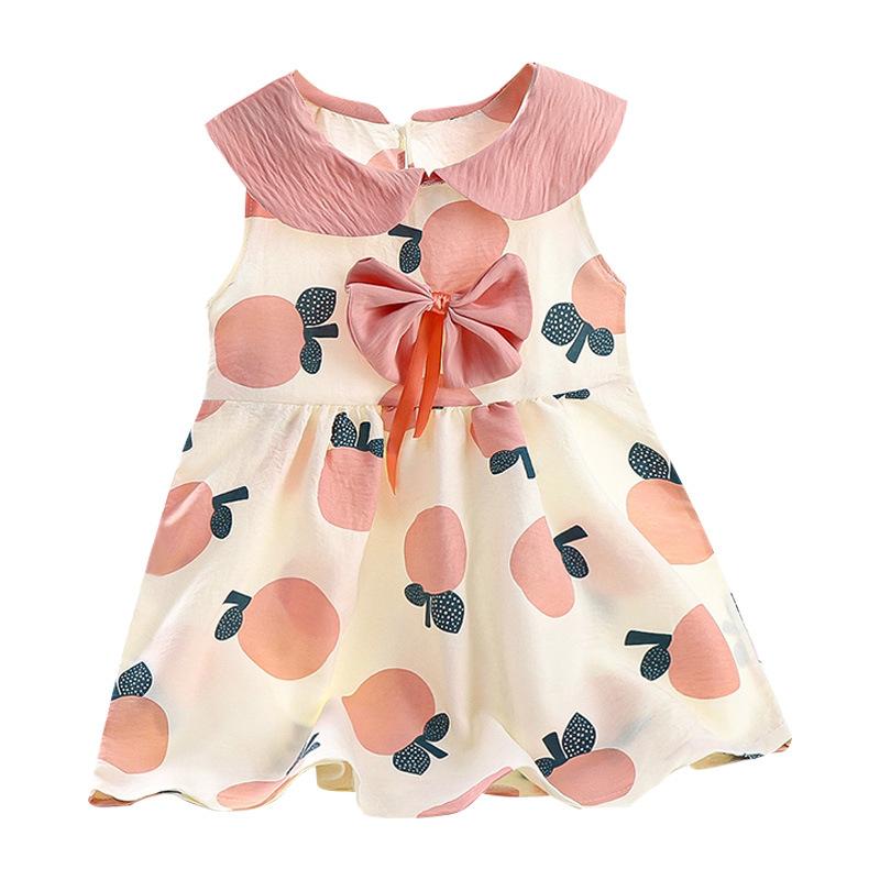 Infant Girls Cloud Cotton Printed Bow Knot Princess Dress Casual Daily Cute Party Dress for Baby Girls