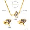 Fashion Versatile Sticky Diamond Jewelry Small Fresh Crown Heart Pendant Necklace Small Earrings Stainless Steel Jewelry Set Women