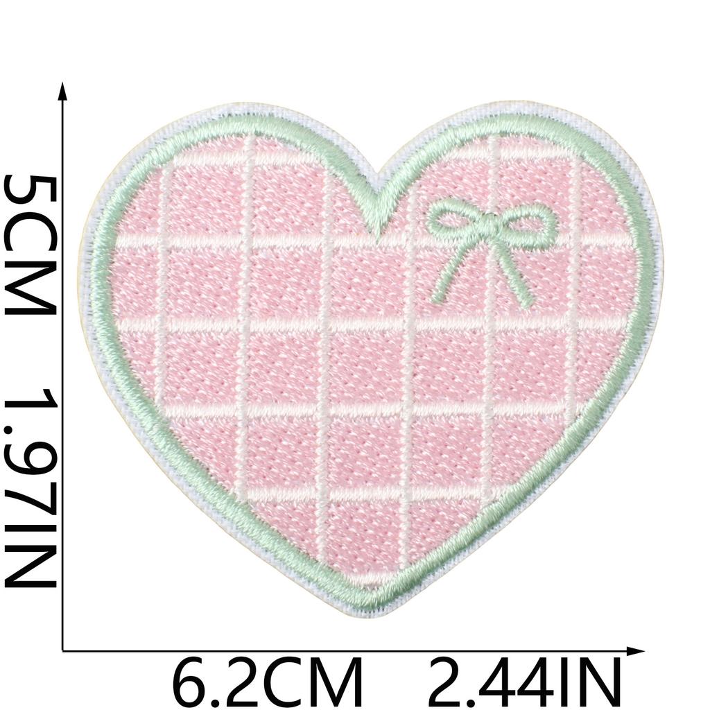 Grid Love Shape Embroidery Cloth Sticker Repair Subsidy Ironing Clothes Hole Patch Bag Shoes And Hats Cute Decorative Sticker