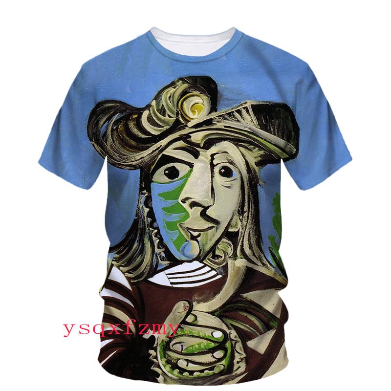 Picasso Oil Painting 3D Printing HD Art Graffiti Personality Fashion Men And Women Round Neck Short Sleeve Street Casual T-shirt