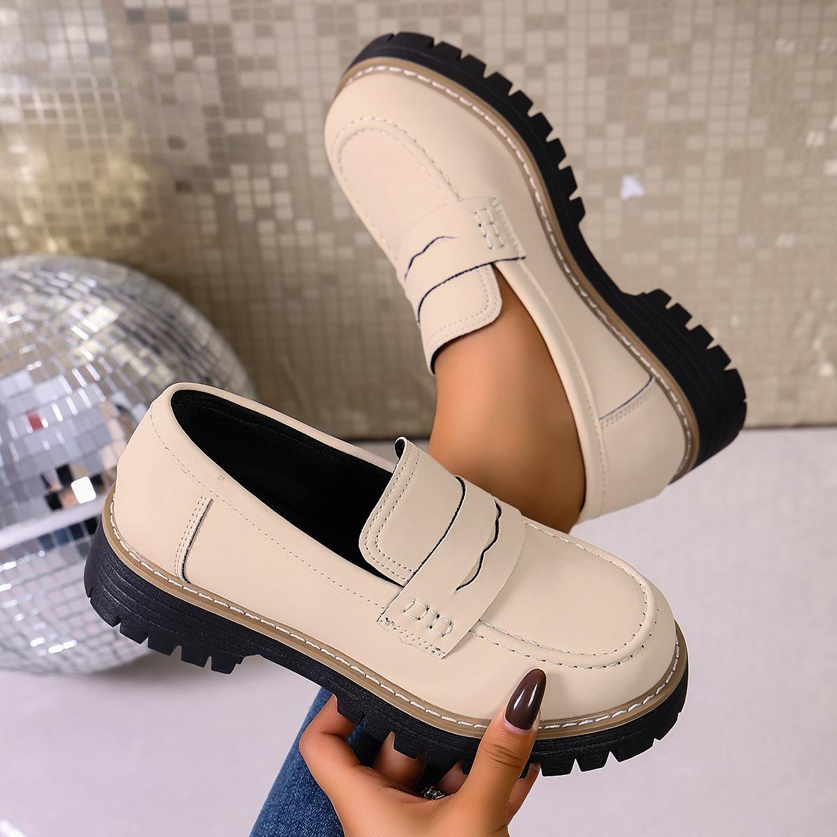 

2025 новые весенне-осенние лоферы большого размера, повседневные, в полированном британском стиле, женская обувь на толстом каблуке и толстой подошве, экспортные, ретро женская обувь 43