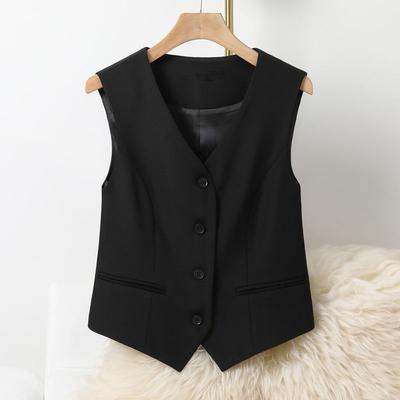 Black Sleeveless Vest Women Fashion Summer Layering Waistcoat Short Jacket Spring Autumn Casual Outerwear