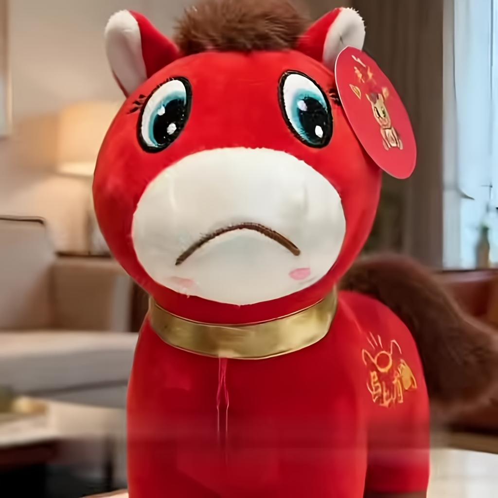 2026 New Red Crying Horse Lucky Pet Plush Toy, the perfect New Year's pet gift, cute big-eyed horse, soothing and an ideal companion.
