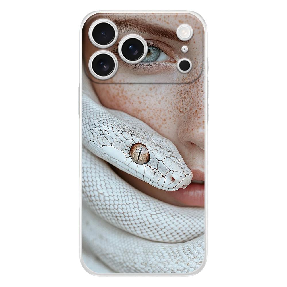Soft Clear TPU Phone Case For iPhone 17 Air 16E 16 11 15 14 Pro MAX 12 13 7 8 Plus SE Easter Cover Protection Blossom Pink Snake