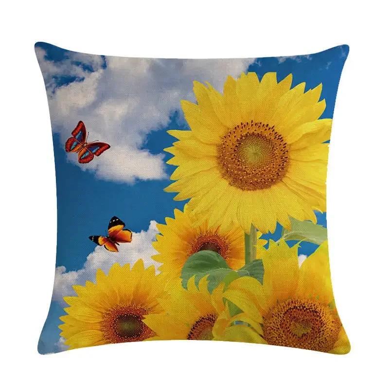 New 45*45Cm Yellow Sunflower Pillowcase Linen Pillowcase Home Sofa Decorative Cushion Cover