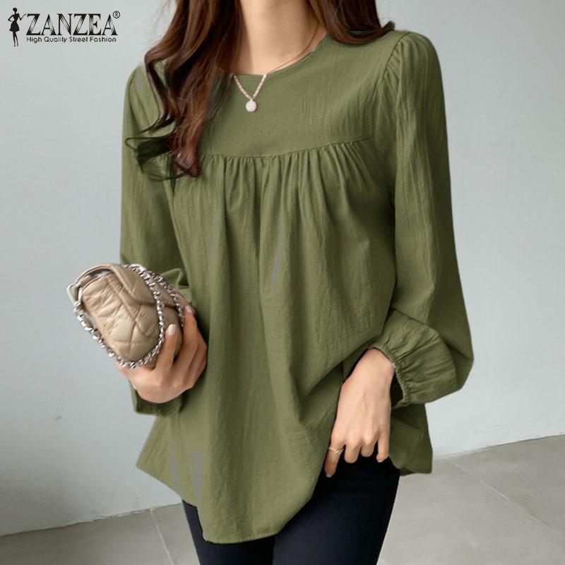 ZANZEA Women Blouse Casual O-neck Long Sleeve Cotton T-shirt