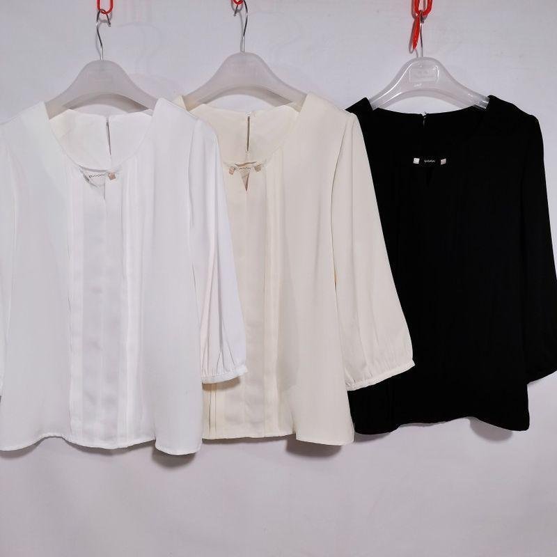 Export Japanese Original Order Round Neck 3/4 Sleeves Pullover Shirt Female Brass Buckle Basic Bottoming Shirt Classic Style Professional