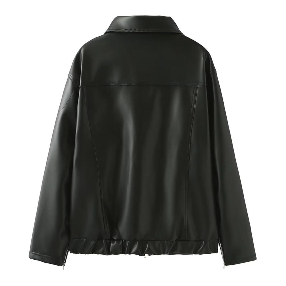 Kunstleder-Mantel mit Schmetterlingsdruck und Stilvoller Street Casual Kaltes Wetter und Schwarz [cnstone] Damenjacke, Lockerer Reißverschluss, Oberbekleidung,