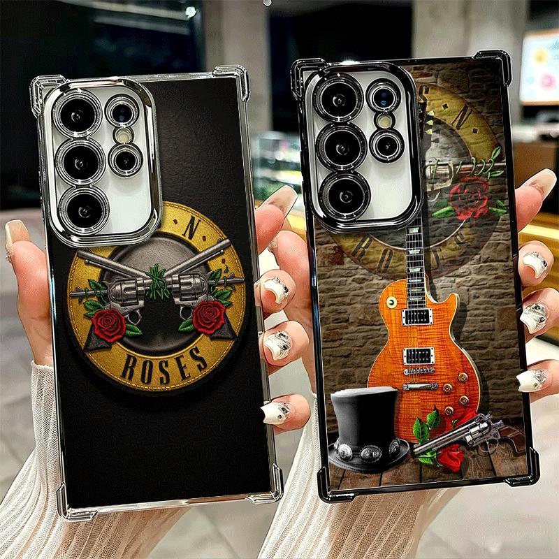 Band G-Guns N R-Roses Plating Phone Case For Samsung Galaxy S24 S25 FE S26 Edge S23 Ultra S22 S21 Plus S20 Anti-Fall Airabag Cov