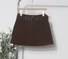 Women's High Waist Plaid Wool Skirt with Belt - Winter A-line Hip-Hugging Short Skirt