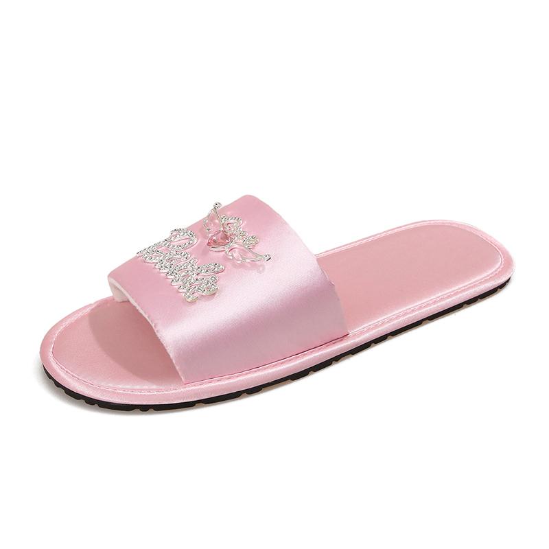 

Fashion Ladies Shoes 2025 Summer Open Toe Women’s Slippers Crystal Metal Decoration Flat with Slippers for Outdoor Daily Beach Sandals 35