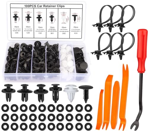 

xuanli НОВЫЙ Универсальный набор автомобильных распорных пистонов для Toyota/Nissan/Daihatsu Пластиковая отделка/Внутренние клипсы 100шт + Инструмент для снятия (6 типов)