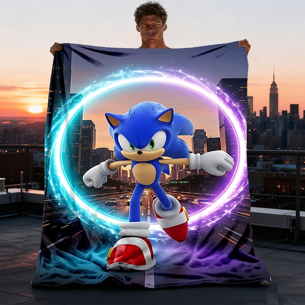 1pc Sonic, Speed Outdoor Personalized Flannel Blanket, Soft, Lightweight Personalized Flannel Blanket, Digital Printing,