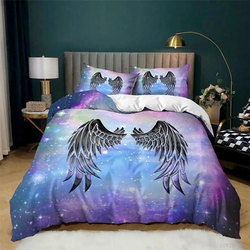 Engel Flügel Bettbezug King Queen Größe Abstrakt Cartoon Kunst Druck Bettwäsche Set Jugend Fantasy Magie Polyester Steppdecke