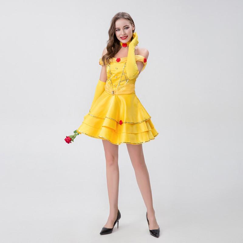 CosplayM-XL Sexy Snow White, fairy tale Princess Belle dress, drama stage dress, Halloween costume