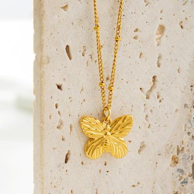 Stainless Steel 18K Gold Butterfly Necklace Women's Light Luxury Neck Chain Engraved Collarbone Chain