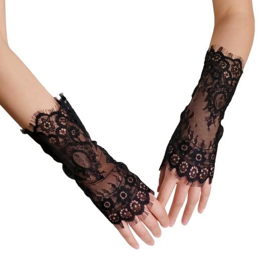 Bridal Lace Gloves Women Lace Arm Sleeves Elegant Long Gloves Fingerless or Five-Finger Gloves C