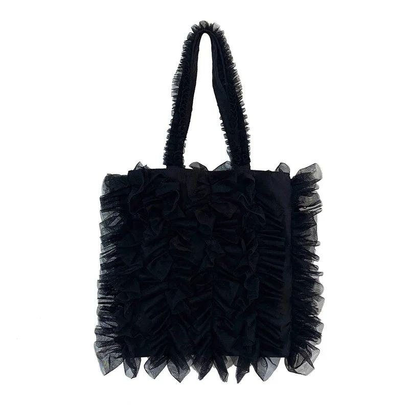

Solid Color Mesh Pleated Handbags Women s Crossbody Bags Lightweight Chiffon Lace Tote for Women Shopping Travel Underarm Bag S
