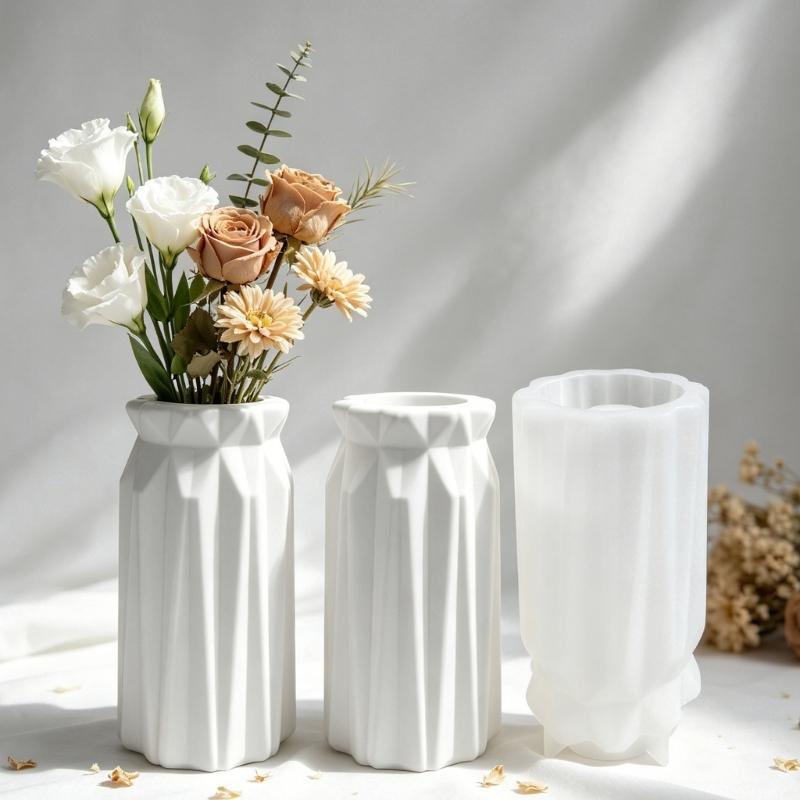 Repeat-Use Epoxy Casting Form for Flower Vessel Shape, Soft Body with Faceted Wall Lines and Rounded Opening for DIY Craft Use and Home Use