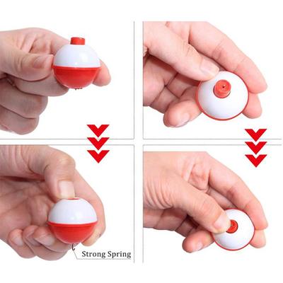 30pcs Fishing Bobbers 1.25 Inch Snap On Float Red and White Bobbers Push Button Round Buoy Floats