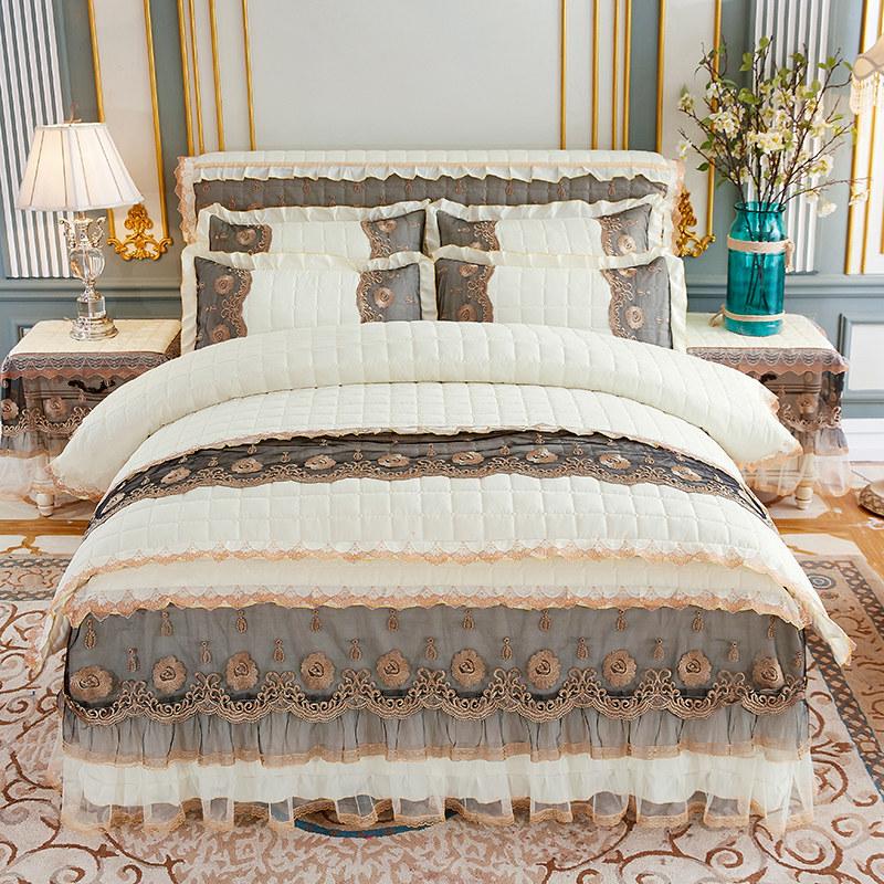Cheap Brushed Bedding Set King Queen Double Bed Lace Luxury Wedding