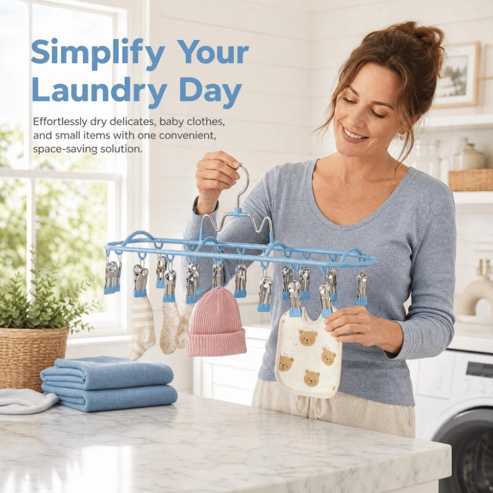 with 20 Clips Sock Drying Rack Stainless Steel Clothes Hanger Baby Sock Clips Laundry Room