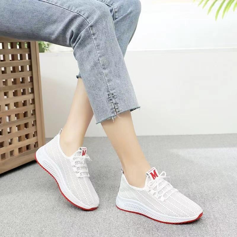 Spring and summer new women's sports mesh casual sports shoes platform-soled walking shoes soft-soled comfortable lace-up shoes white mesh shoes