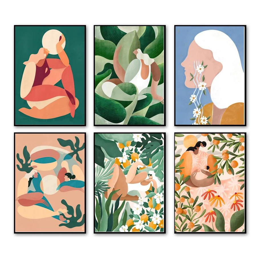 Scandinavian Style Boho Abstract Wall Art Prints, Abstract Poster, Coral Leaves Flower Gallery, Aesthetic Room Decor, Modern Fas