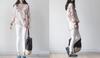 Pretty floral pattern sleeve pullover cute and stylish band pocketed summer fashion pink [aspersio] 3/4 tunic, mature, top, women's shirt, long,