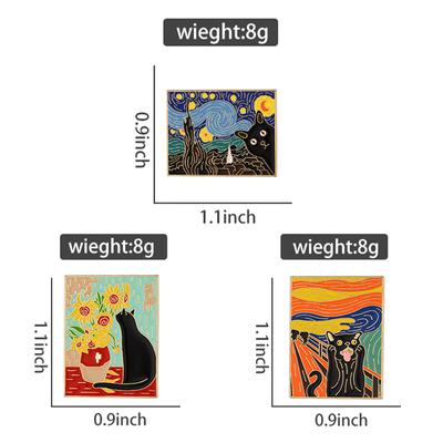 Katzen in Ölgemälde Emaille Anstecknadel Custom Lustige Schwarze Kätzchen Sonnenblume Brosche Reversabzeichen Tierschmuck Geschenk für Kinder Freunde