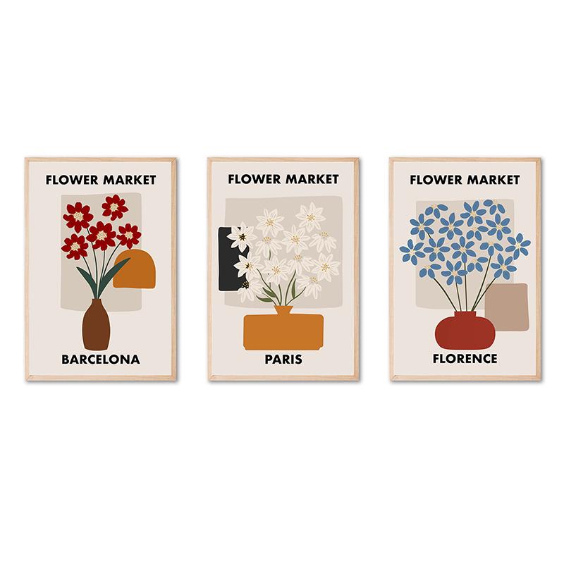 Scandinavian Flower Market Canvas Art Poster Floral Print Painting Modern Bedroom Living Room Wall Mural Home Decor