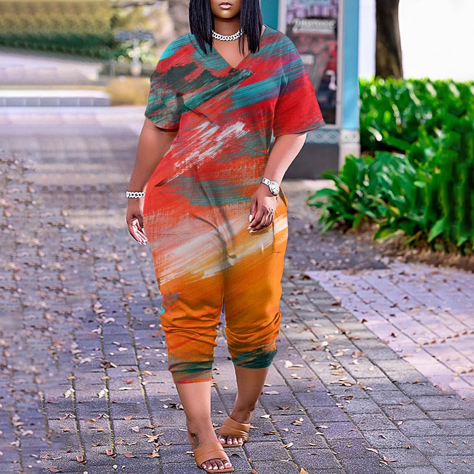 

Женские повседневные комбинезоны на молнии с V-образным вырезом и короткими рукавами больших размеров с карманами, широкие длинные комбинезоны XXXXXL