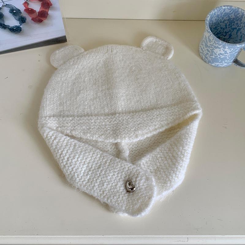 Cute Three-dimensional Bear Ears Wool Hat Women's Autumn and Winter New Warm Knitted Ear Hat Tide