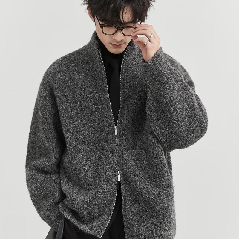 Men's Winter Stand Collar Wool Blend Zipper Cardigan