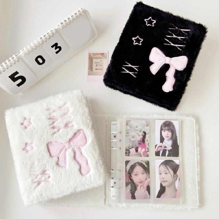 Plush Photocard Binder 6 Hole Pre-punched Photo Card Binder Sleeve 4 Pocket Card Sleeve for Photo Card Binder Album