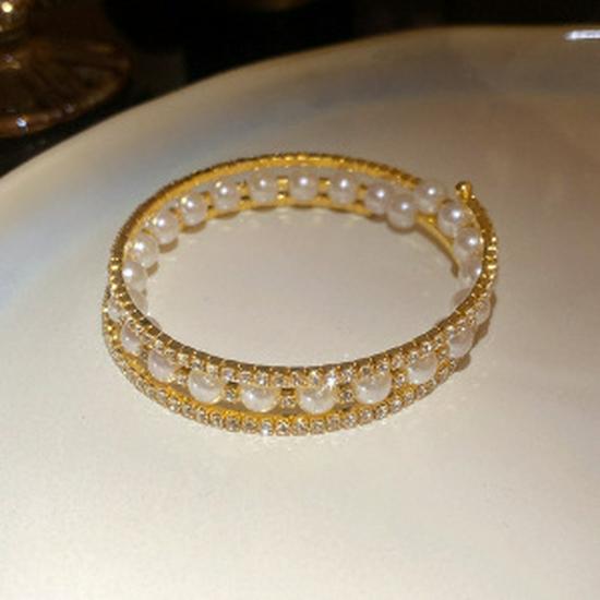 Elegant Diamond-Studded Geometric Multi-Layer Open Bangle - Luxurious French High-End Jewelry.