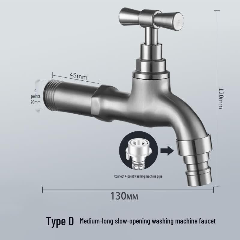 LiIong 304 Stainless Steel Outdoor Slow-Open Washing Machine Faucet